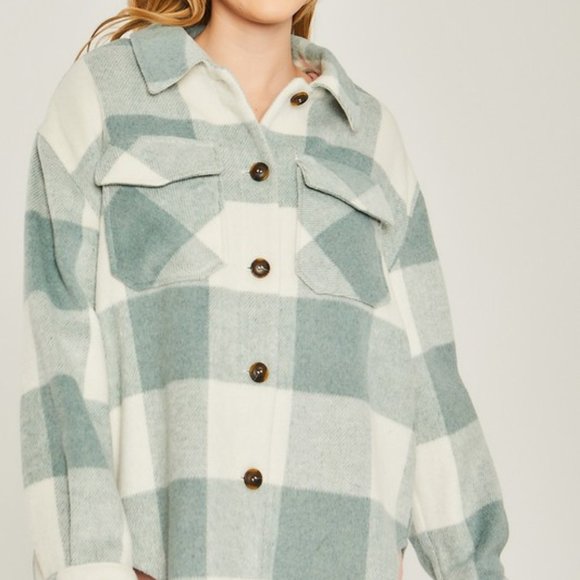 Sage Green Buffalo Plaid Shacket - Picture 4 of 7